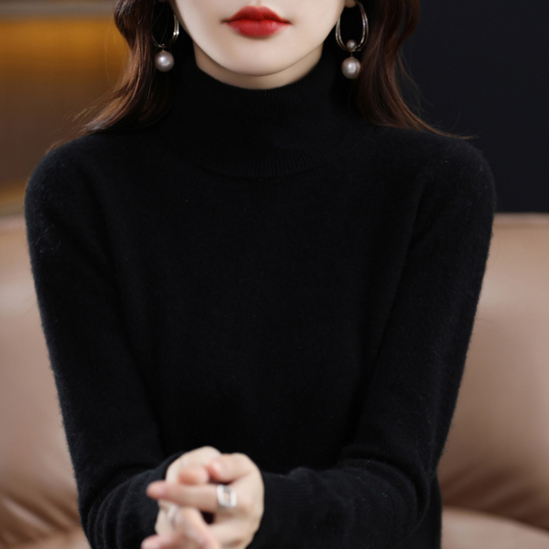 Turtleneck Knit Sweater with Ribbed Trim for Women