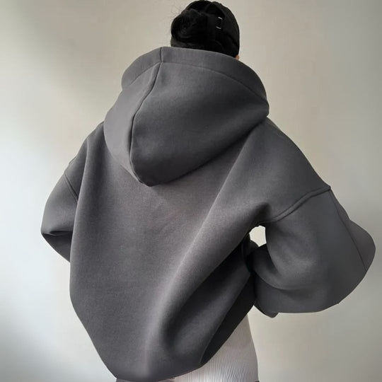 V-Slit Hooded Pullover for Women