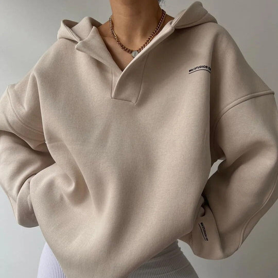 V-Slit Hooded Pullover for Women