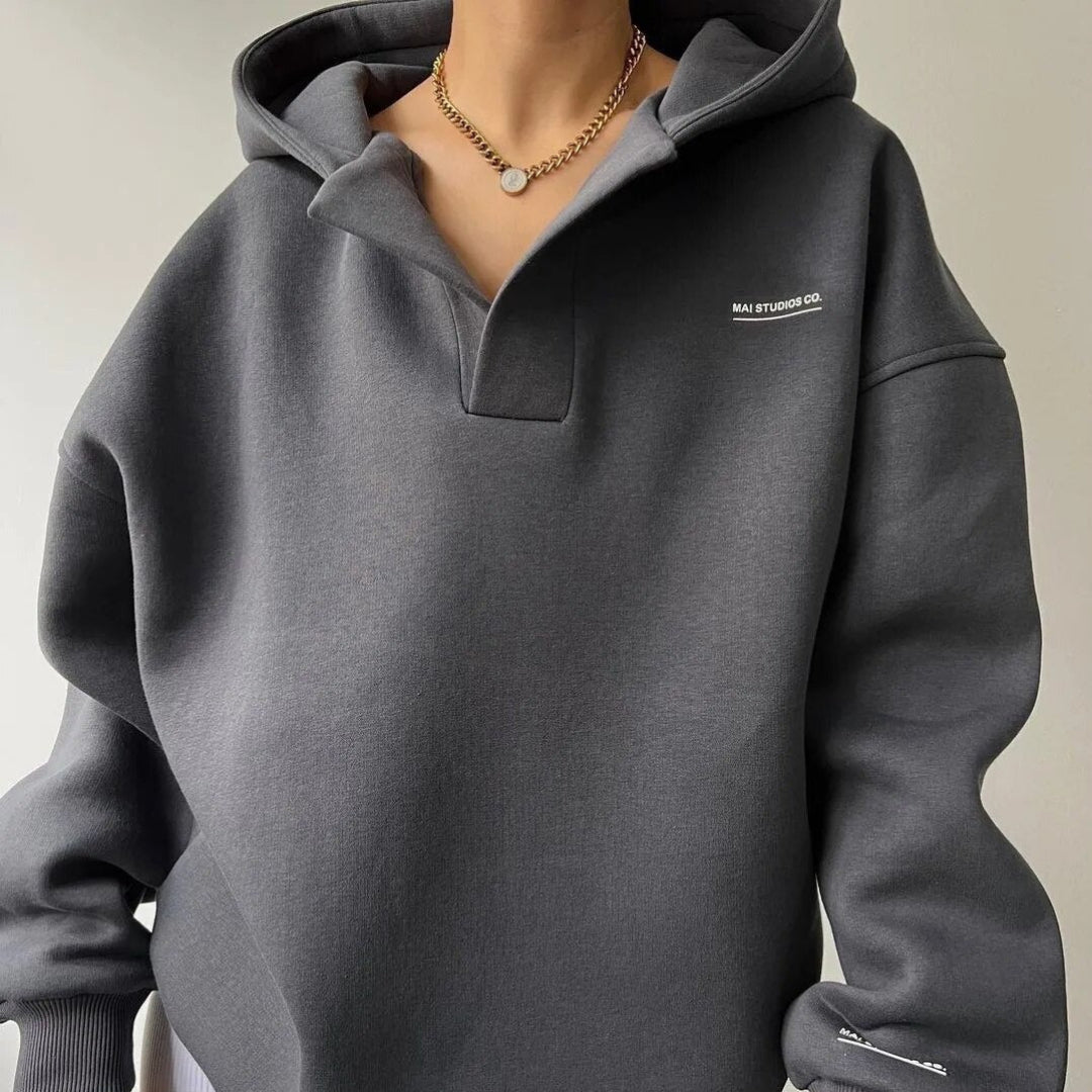 V-Slit Hooded Pullover for Women
