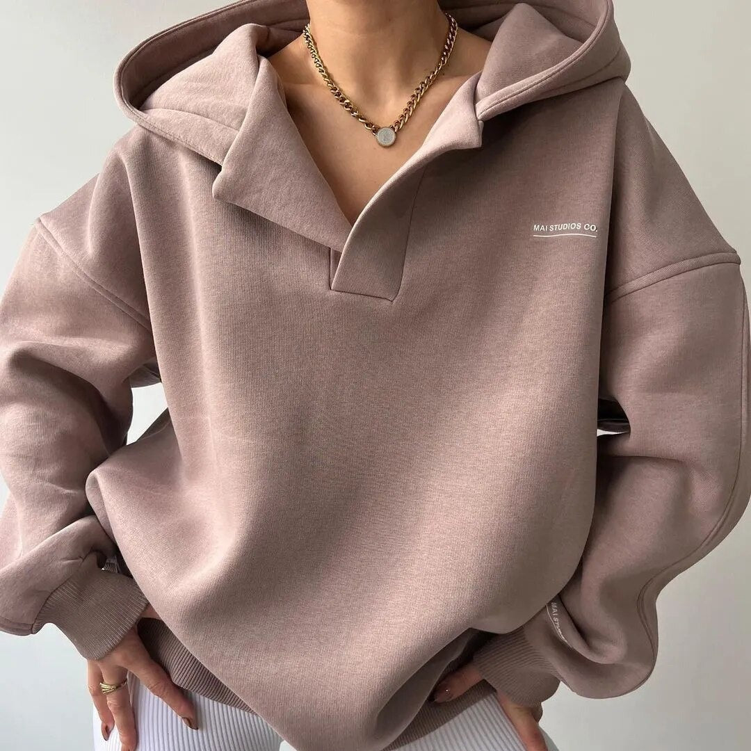 V-Slit Hooded Pullover for Women
