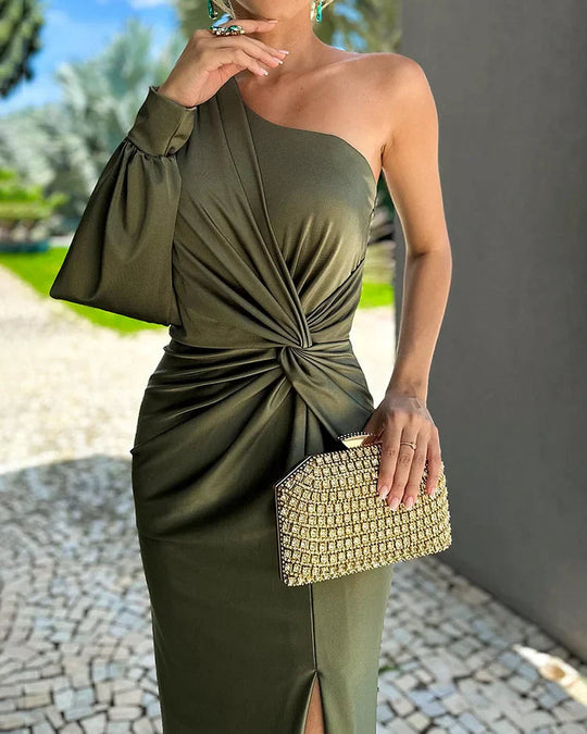 Wedding Guest Dress Women – Draped Surface & Side Slit