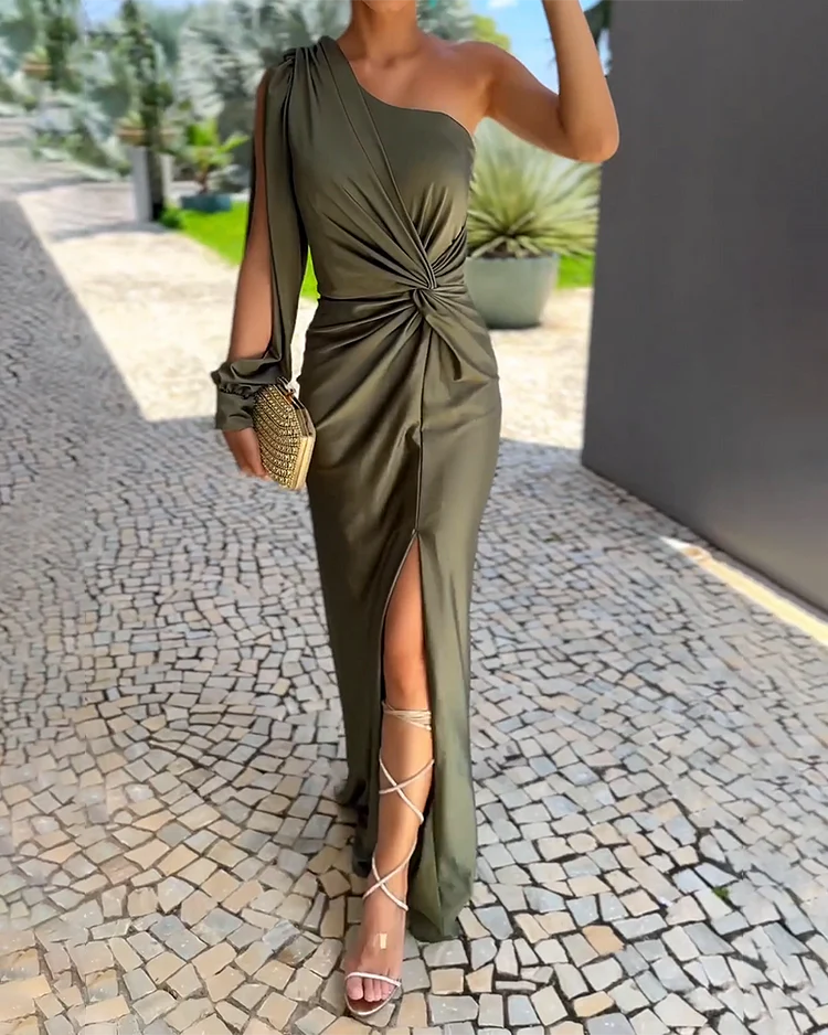 Wedding Guest Dress Women – Draped Surface & Side Slit
