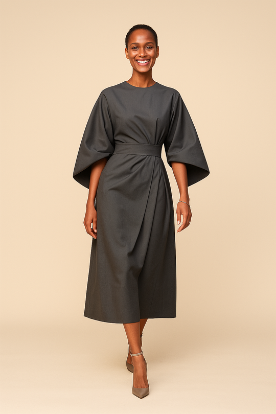 Women’s Belted Midi Dress Smooth Texture & A-Line Silhouette