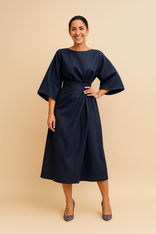 Women’s Belted Midi Dress Smooth Texture & A-Line Silhouette