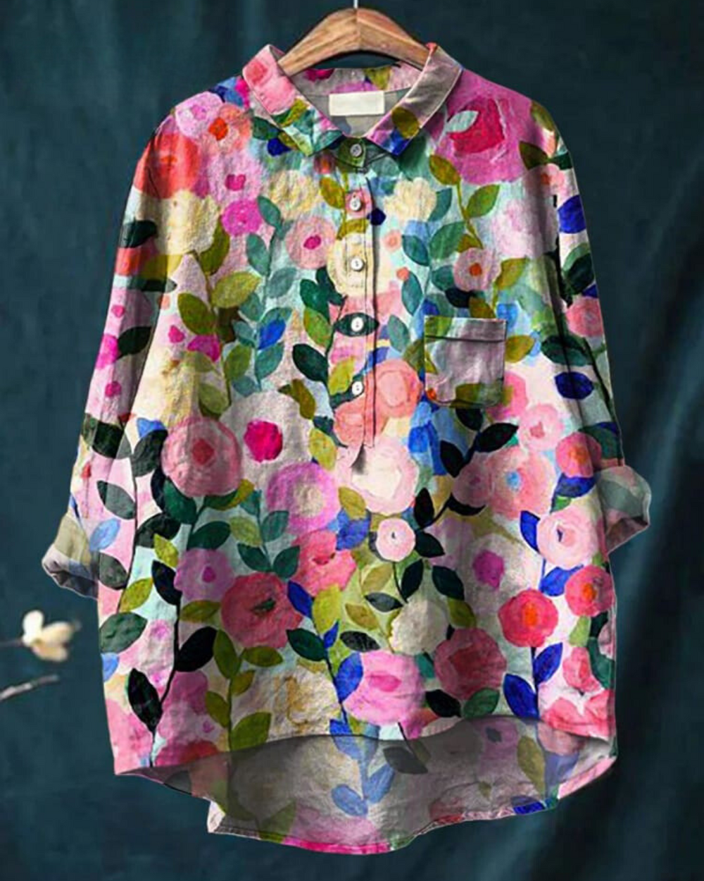 Women’s Blouse - Soft-Structured Fabric with Floral Pattern