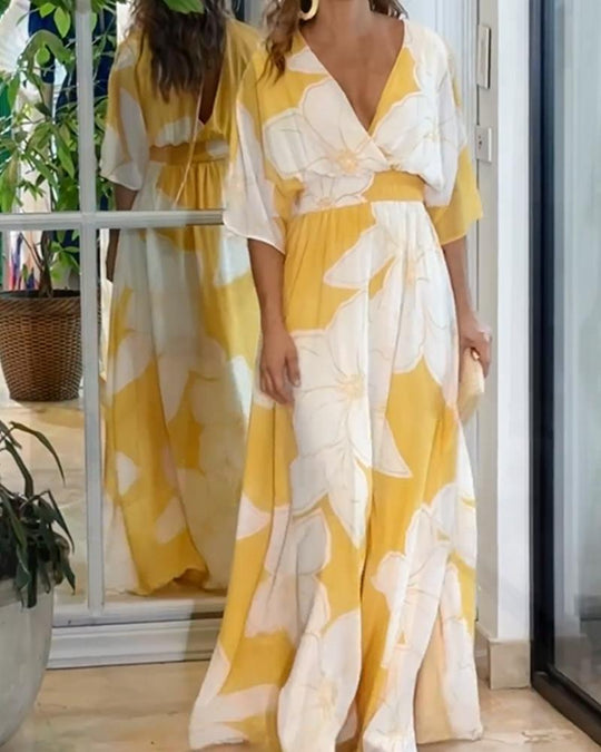 Floral Maxi Dress - V-Neck & Empire Waist for Women