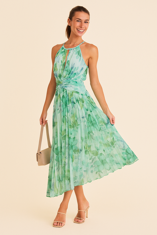 Women's Floral Midi Dress Knee-Length Slim Fit