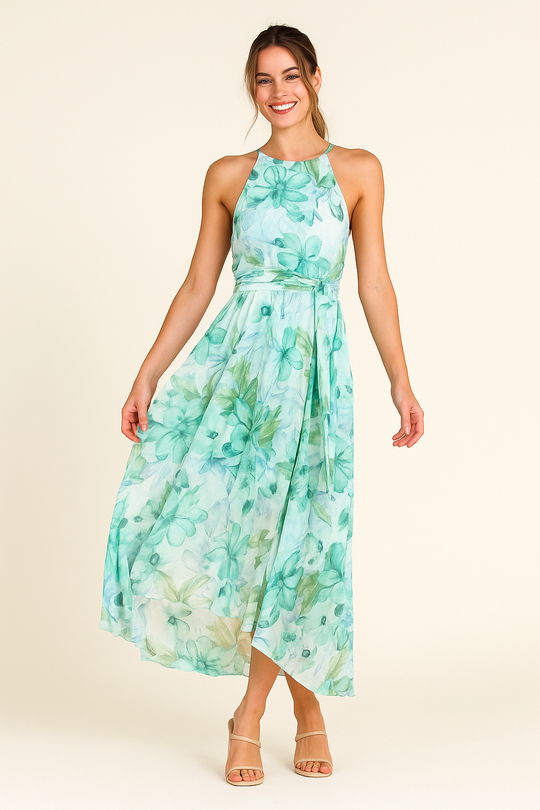 Women's Floral Midi Dress Knee-Length Slim Fit