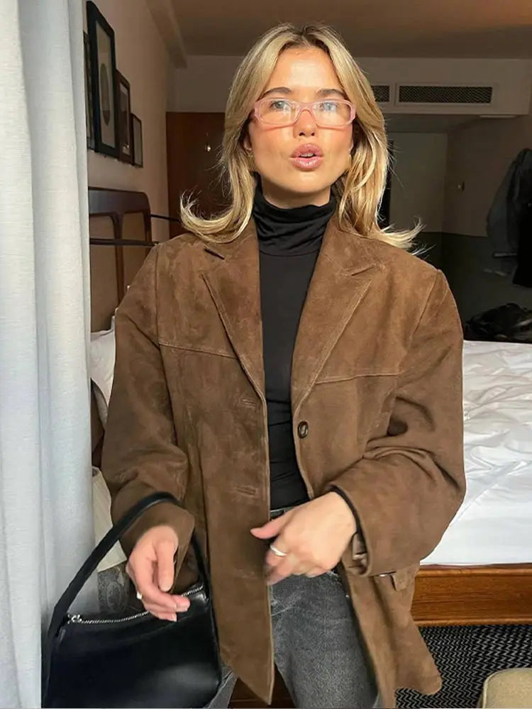 Women's Blazer Jacket – Suede-Style Look with Textured Surface