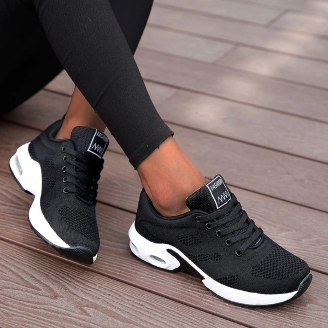 Lace-Up Sneakers for Women - Mesh Upper & Shaped Sole