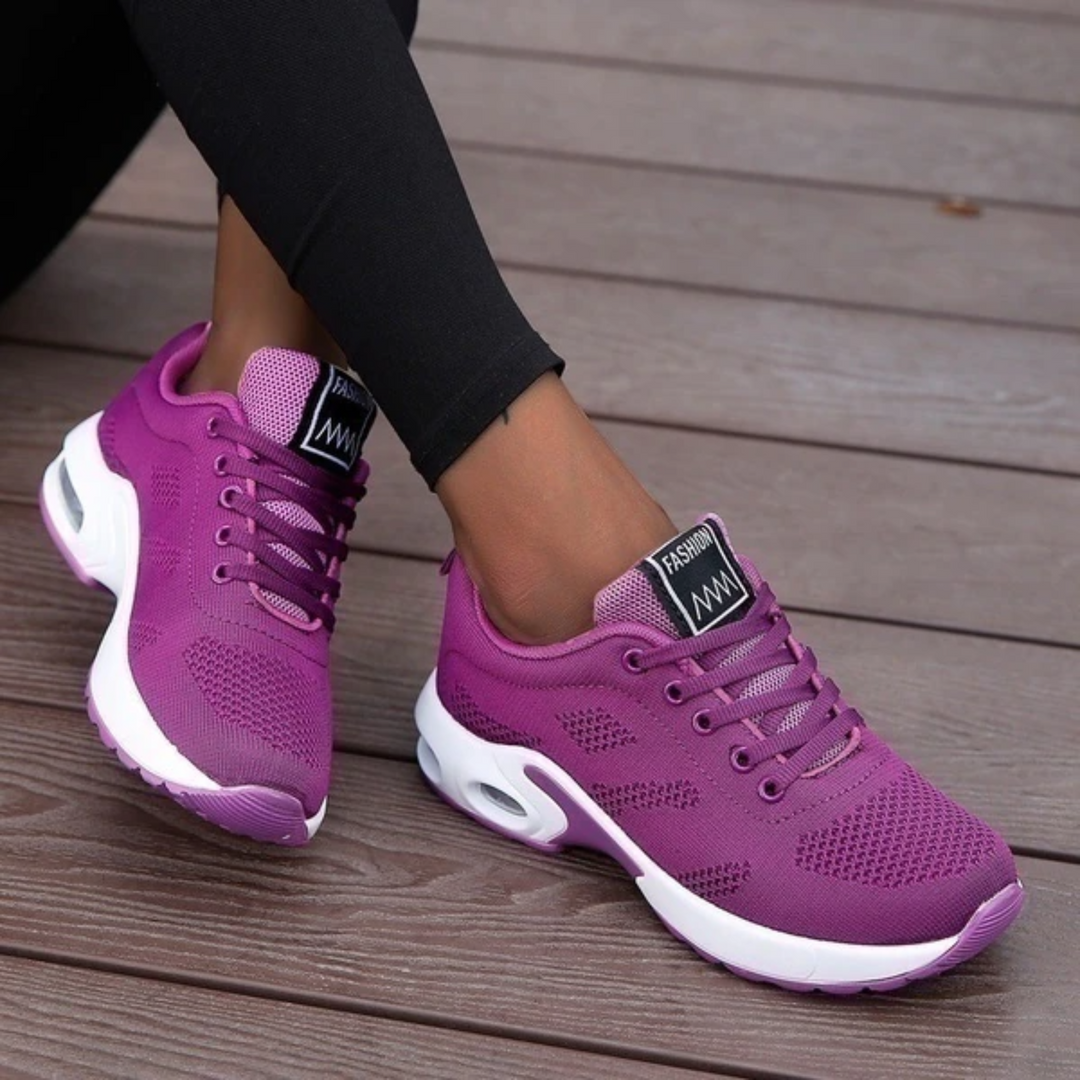 Lace-Up Sneakers for Women - Mesh Upper & Shaped Sole