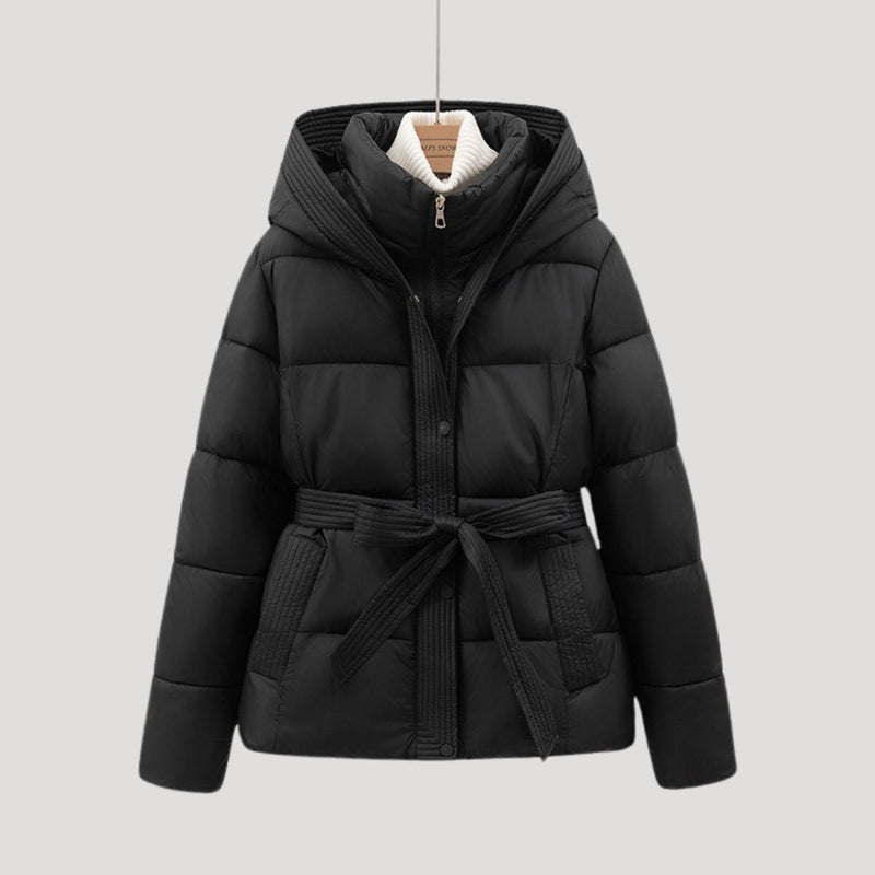 Women's Lined Jacket with Tie Belt | Short Outerwear with Hood