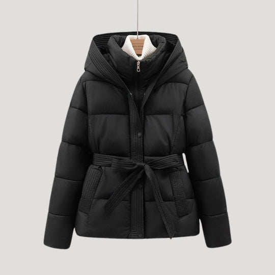 Women's Lined Jacket with Tie Belt | Short Outerwear with Hood
