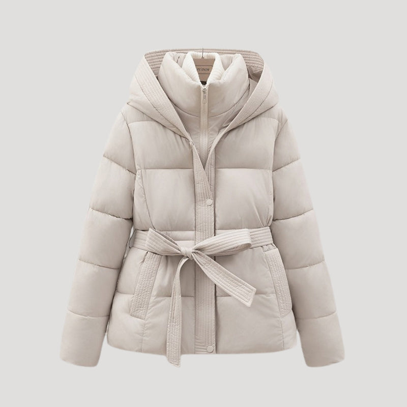 Women's Lined Jacket with Tie Belt | Short Outerwear with Hood