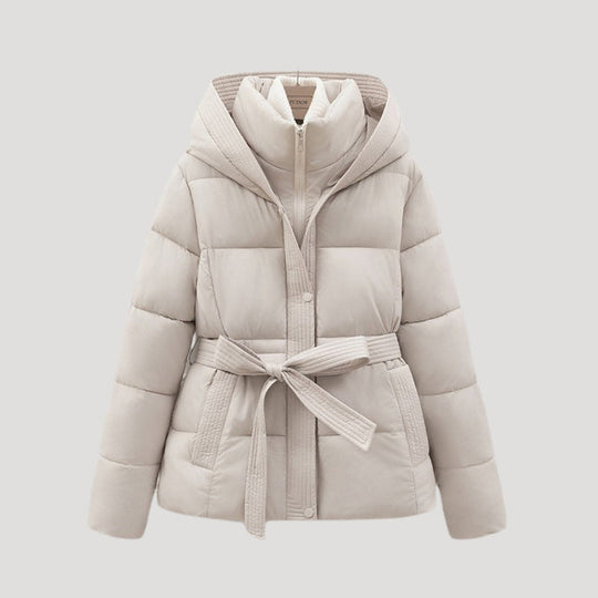 Women's Lined Jacket with Tie Belt | Short Outerwear with Hood