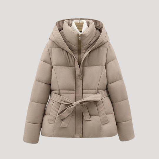 Women's Lined Jacket with Tie Belt | Short Outerwear with Hood