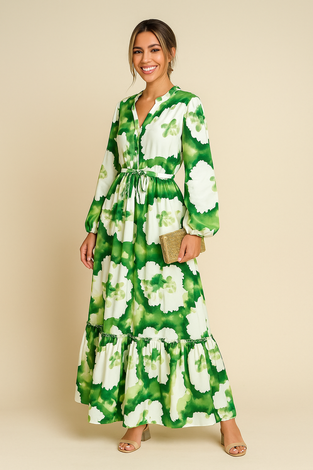 Women's Long Sleeve V-Neck Maxi Dress