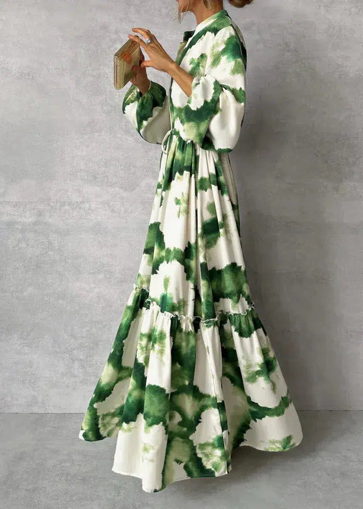 Maxi V-Neck Dress with Long Sleeves for Women