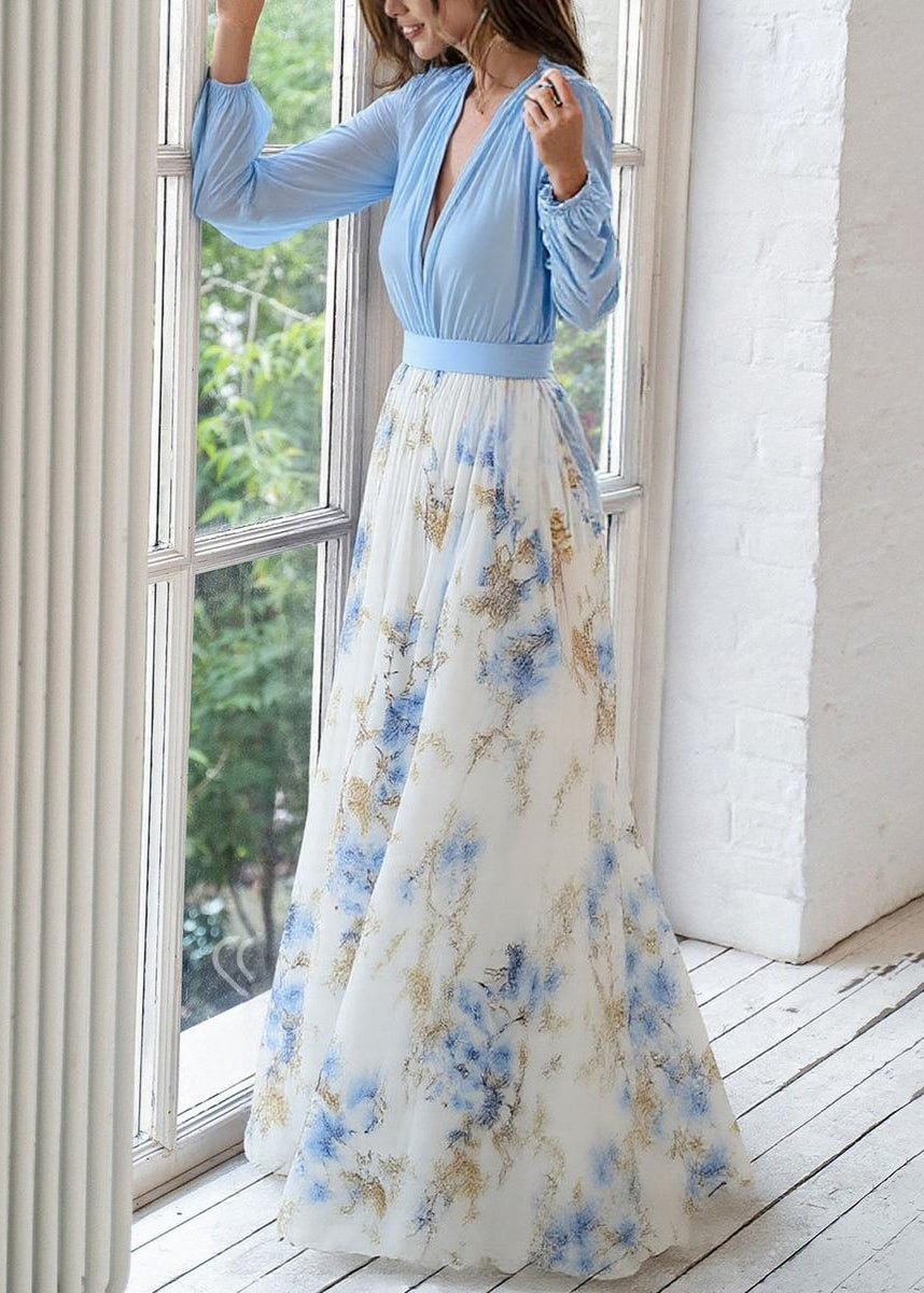Women’s Maxi Dress - Sheer Sleeves & Flared Hem