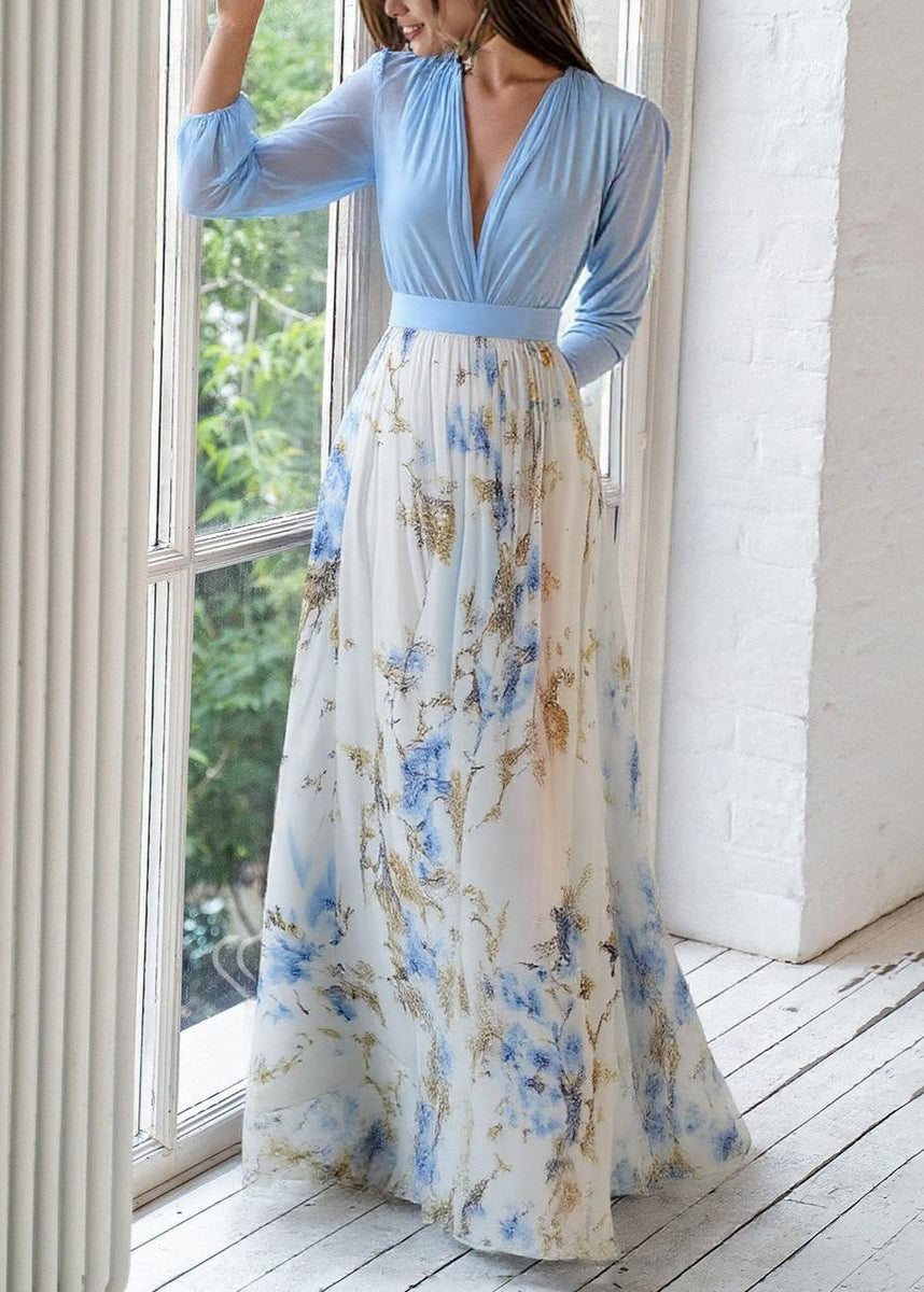 Women’s Maxi Dress - Sheer Sleeves & Flared Hem