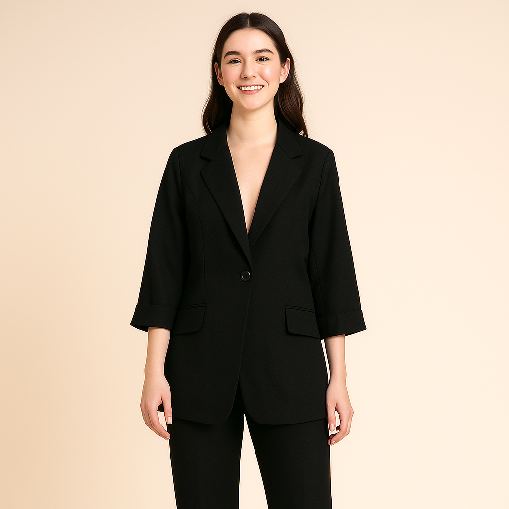 3/4 Sleeve Blazer for Women – Matte Finish & Defined Cut