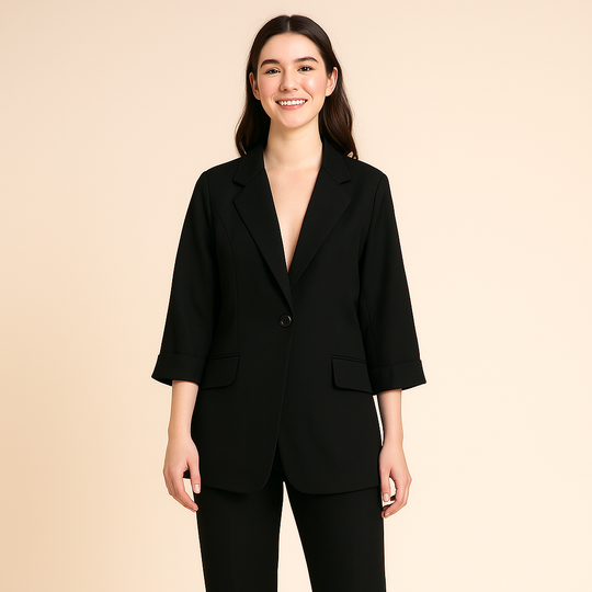 3/4 Sleeve Blazer for Women – Matte Finish & Defined Cut