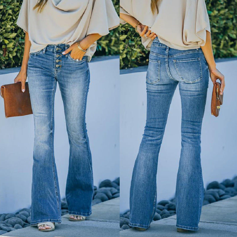 Slim-Fit Flare Jeans Women – Flexible Look & Multi-Button Waist