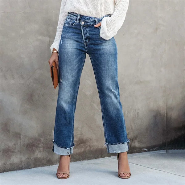 Straight-Leg Jeans Women – Mid-Rise Fit & Rolled Cuffs