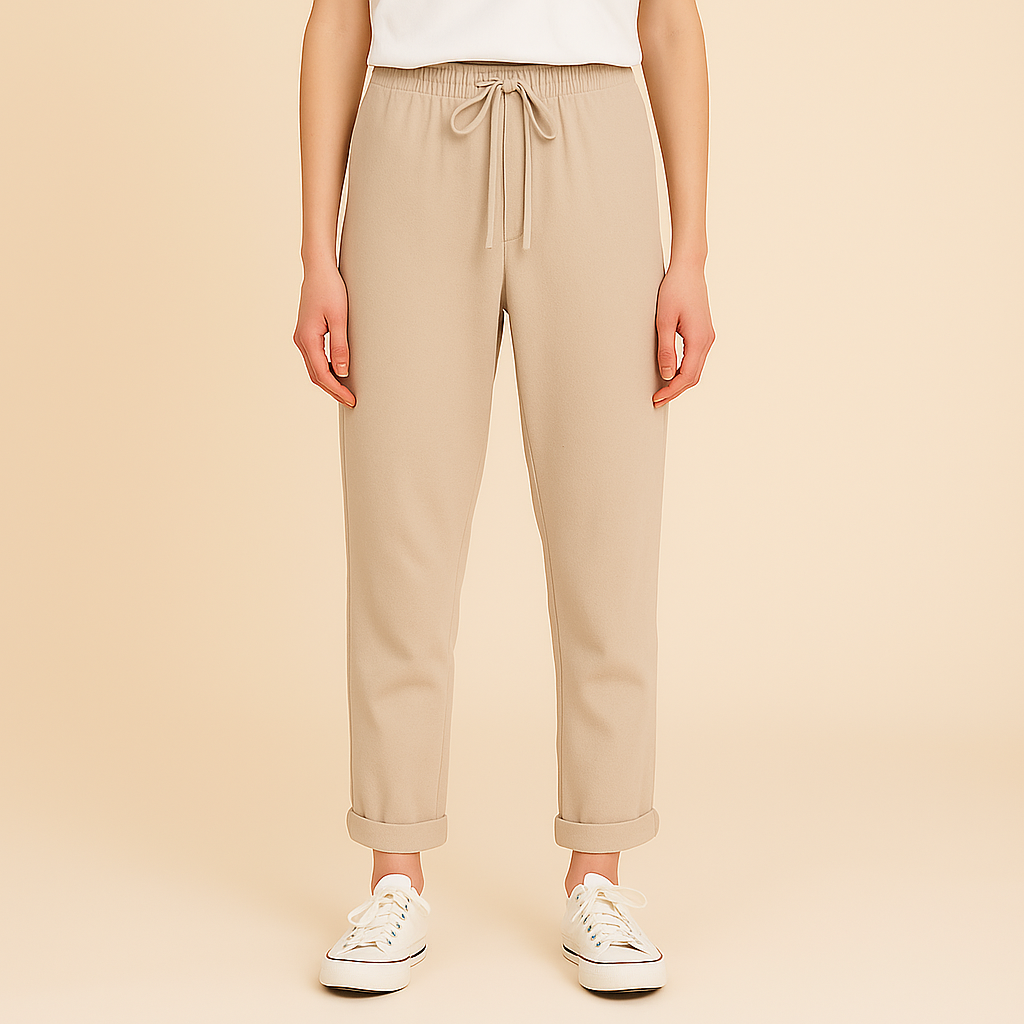 Casual Trousers for Women – Drawstring Waist & Cuffed Hem