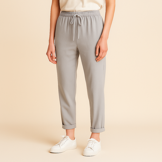 Casual Trousers for Women – Drawstring Waist & Cuffed Hem