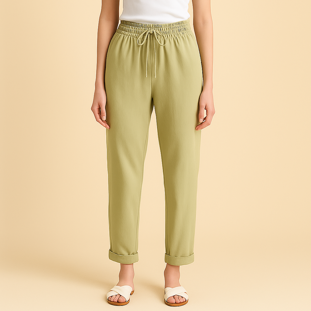 Casual Trousers for Women – Drawstring Waist & Cuffed Hem