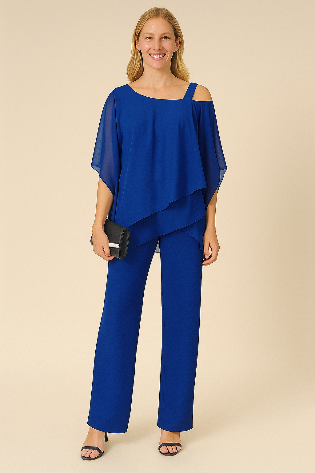 Two-Piece Off-Shoulder Set for Women – Chiffon Blend with Draped Design