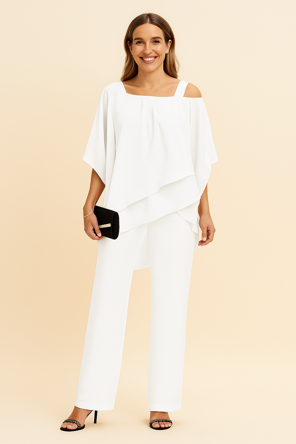 Two-Piece Off-Shoulder Set for Women – Chiffon Blend with Draped Design