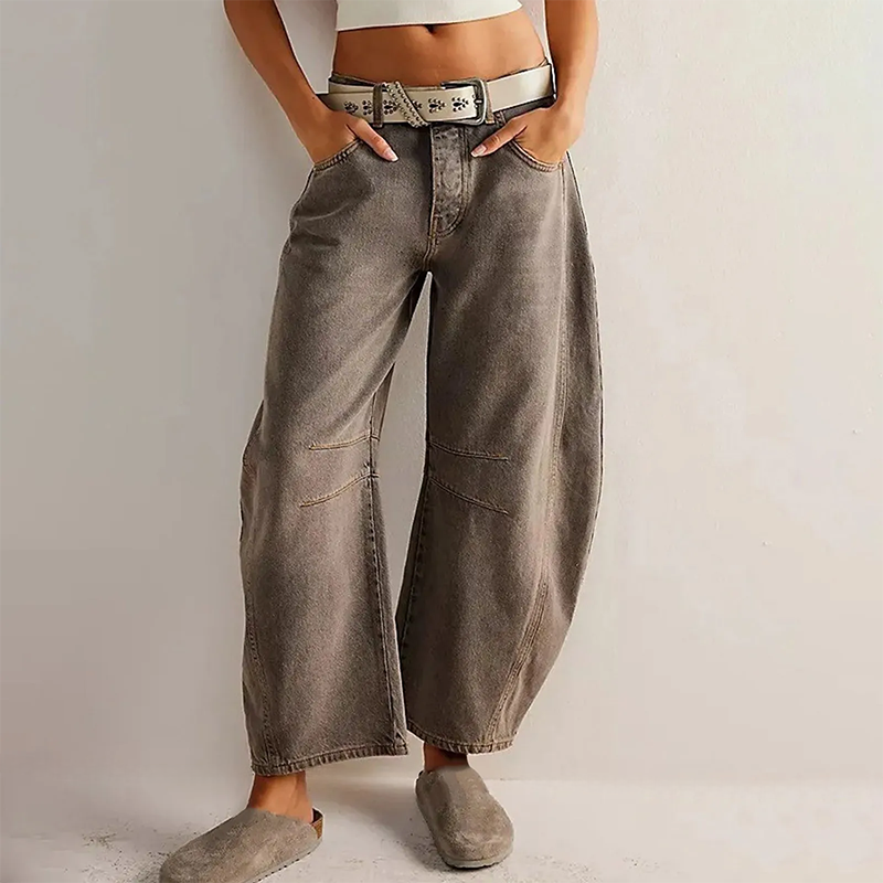Wide-Leg Pants for Women – Textured Woven Look with Elastic Waist