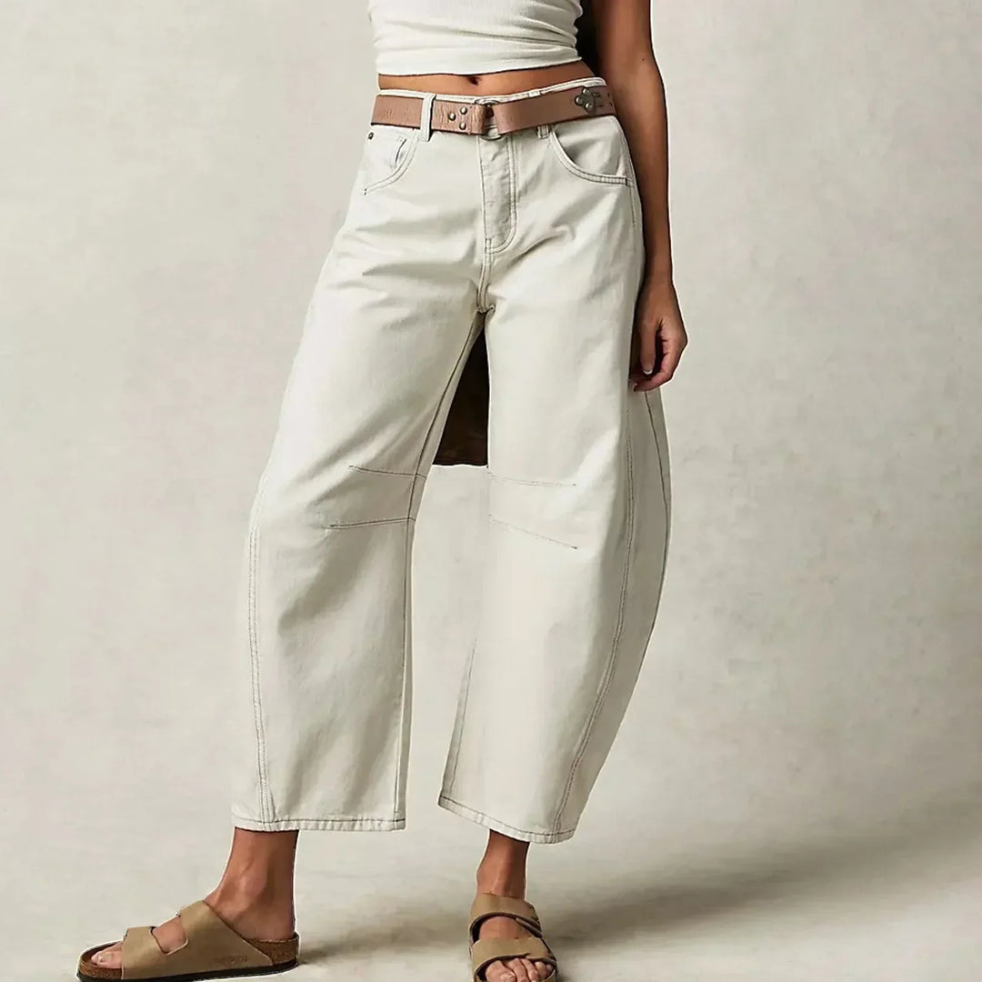 Wide-Leg Pants for Women – Textured Woven Look with Elastic Waist