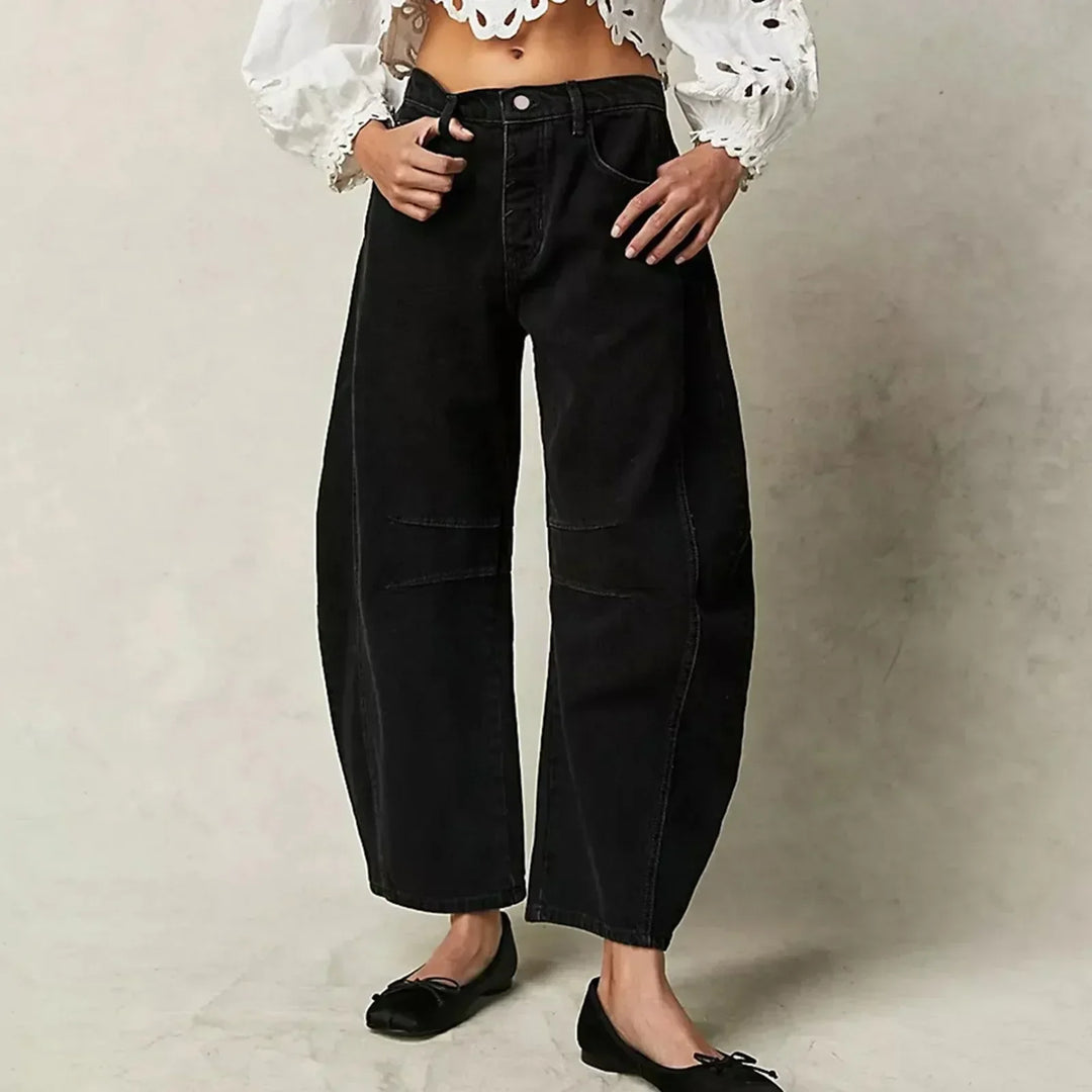 Wide-Leg Pants for Women – Textured Woven Look with Elastic Waist