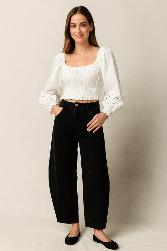 Wide-Leg Pants for Women – Textured Woven Look with Elastic Waist