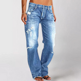 Distressed Straight-Leg Jeans Women – Faded Wash & Mid-Rise Fit