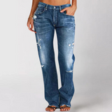 Distressed Straight-Leg Jeans Women – Faded Wash & Mid-Rise Fit