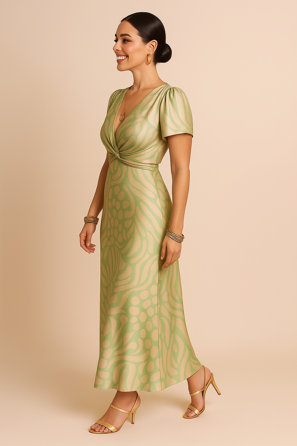 Women's Wrap Midi Dress with V-Neckline