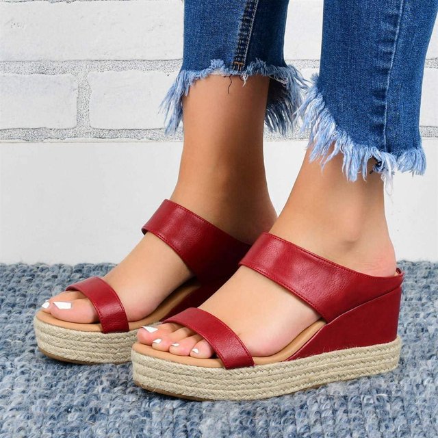 Platform Wedge Sandals Women - Textured Base & Double Strap Upper