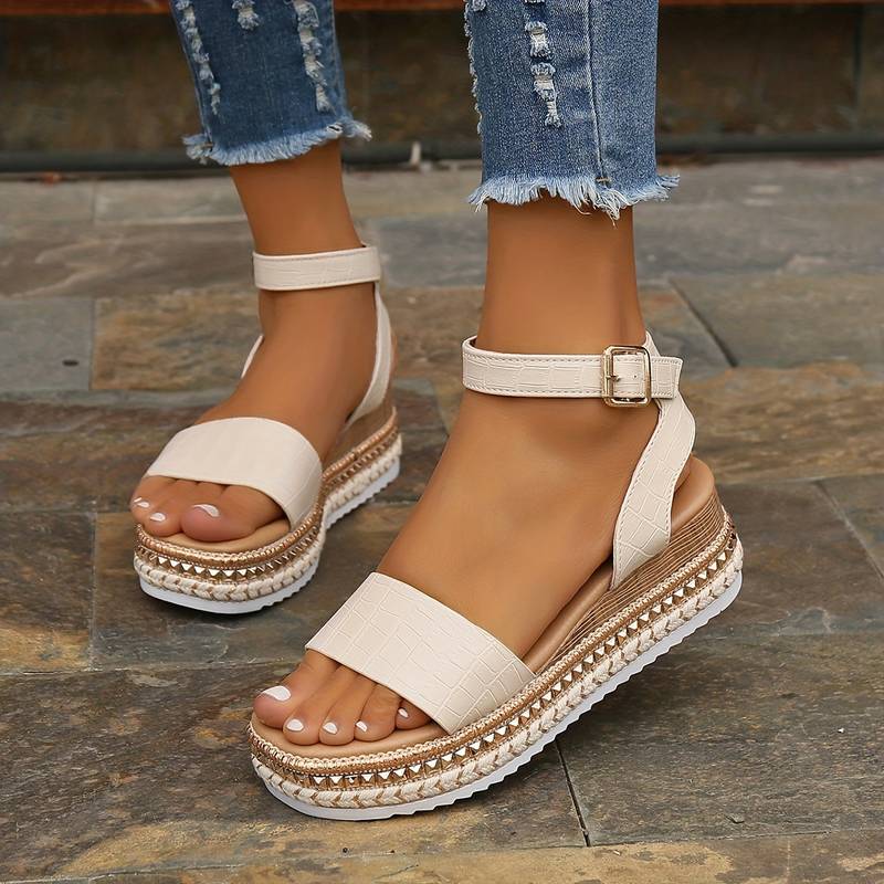 Platform Sandals for Women – Textured Upper & Studded Midsole