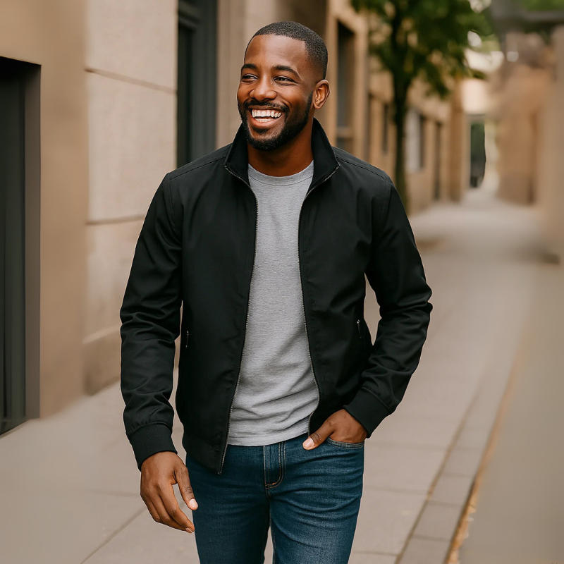 Bomber Jacket with Ribbed Cuffs for Men