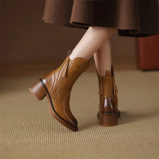 Zip-Up Ankle Boots with Block Heel for Women