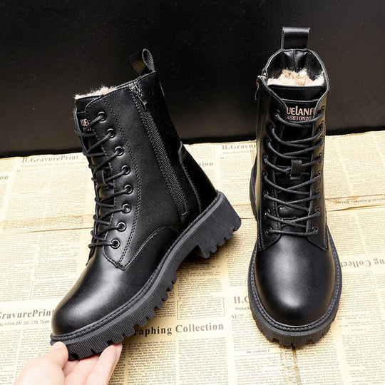 Allin | Black Leather Winter Boots For Women