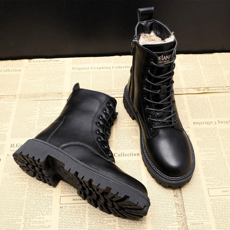 Allin | Black Leather Winter Boots For Women