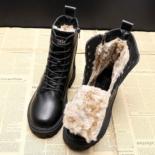 Allin | Black Leather Winter Boots For Women