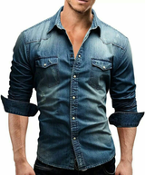 Men's Long Sleeve Denim Shirt | Button Placket