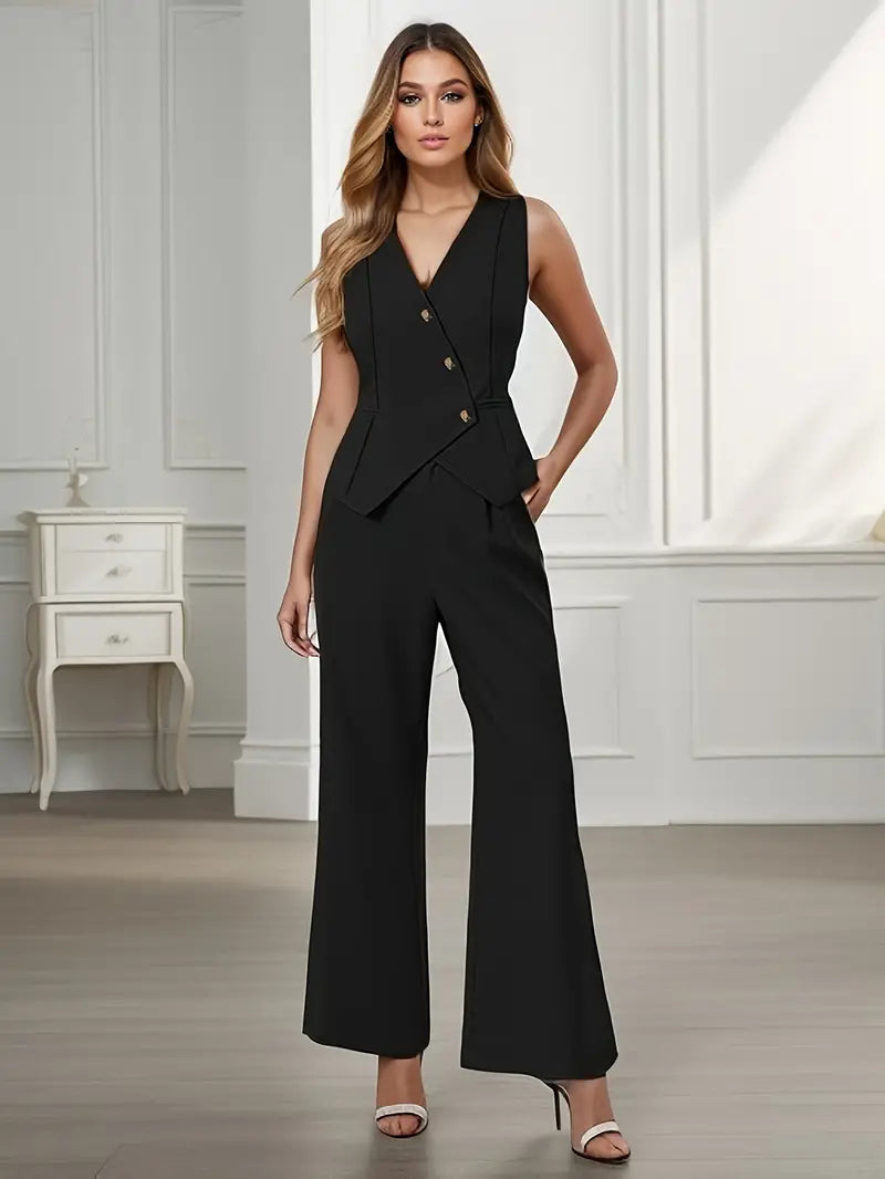 Waistcoat & Trousers Set for Women – Defined Fit & Asymmetric Closure